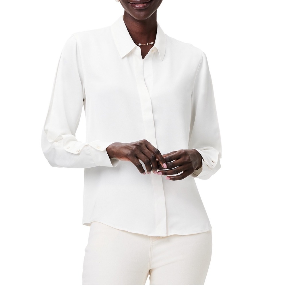 NIC+ZOE Classic Cream Satin Chiffon Button Up Long Sleeve Shirt XS